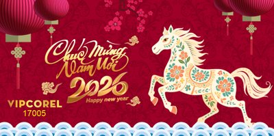 Download file gốc Backdrop Happy New Year 2026 file corel #12 (in lụa) hoa lá