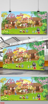 File tranh file in baner tết 2023 phông tết tất niên khai xuân TE280 (bản gốc) in lụa dán tường