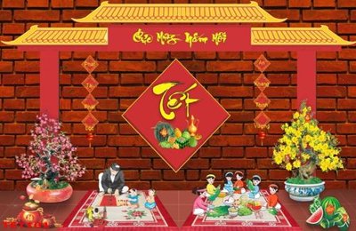 File gốc file in baner tết 2023 phông tết tất niên khai xuân TET101 (in lụa) tranh mã đáo