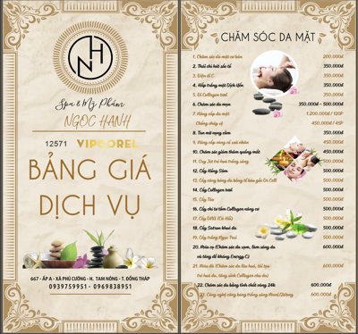 File gốc Bảng giá dịch vụ Spa & mỹ phẩm Ngọc Hạnh vector (phiên bản chuẩn) để in ấn