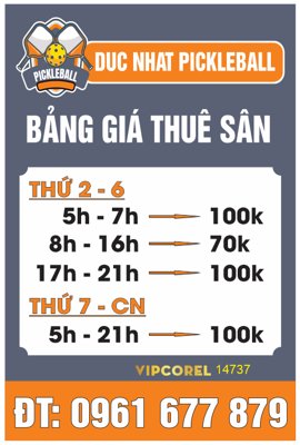 File PSD Bảng giá thuê sân Đức Nhật Pickleball file corel #2 (bản gốc) cho nhà in