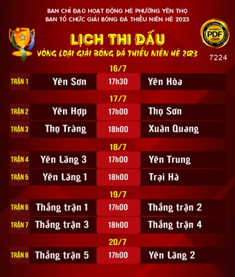 File gốc Bảng lịch thi đấu vòng loại giải bóng đá thiếu niên (chuẩn màu) cho in offset