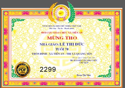 File gốc in mica Bằng khen mừng thọ 70 tuổi - Hội cựu giáo chức xã Tiền an chất lượng