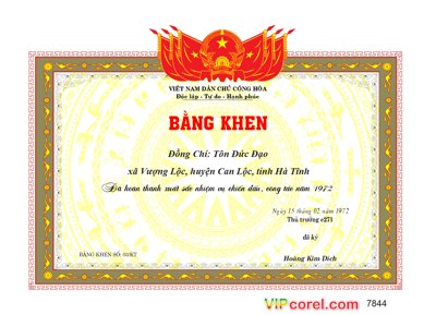 File gốc Bằng khen nhiệm vụ chiến đấu, công tác năm1972 (PSD/TIFF) độ phân giải cao