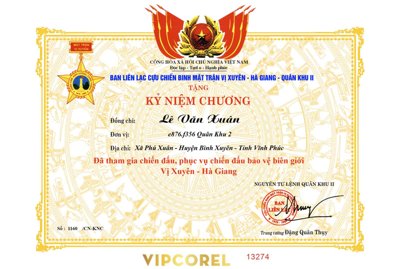 File gốc Bằng khen tặng Kỷ Niệm Chương bảo vệ biên giới (in lụa) trang trí tường