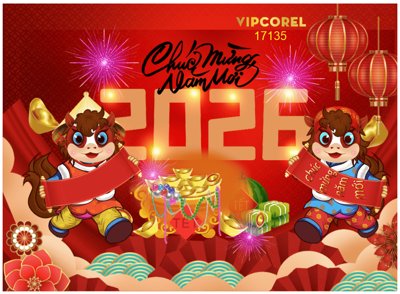 File gốc Backdrop Happy New Year 2026 file corel #115 (in mica) làm bảng hiệu
