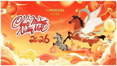 File tranh gốc in trần nhà Backdrop Happy New Year 2026 file corel #133 3D