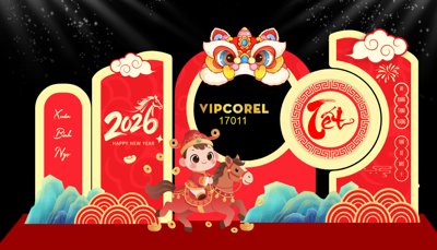 File tranh Backdrop Happy New Year 2026 file corel #18 (file gốc) chủ đề phong thủy