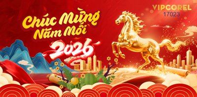File ảnh Backdrop Happy New Year 2026 file corel #30 (gốc) in standee
