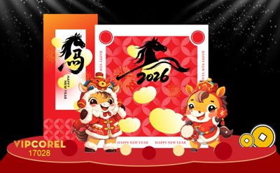 File tranh Backdrop Happy New Year 2026 file corel #33 (bản gốc) treo phòng ăn