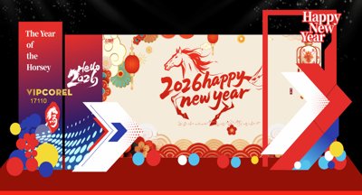 File gốc in tráng gương Backdrop Happy New Year 2026 file corel #90 chi tiết