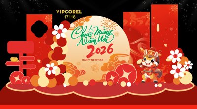 Tải file Backdrop Happy New Year 2026 file corel #96 (gốc) chủ đề hoa sen