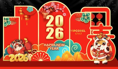 Tải xuống file tranh gốc Backdrop Happy New Year 2026 file corel #97 (PSD/TIFF)