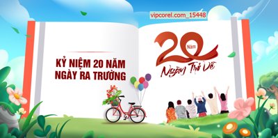 File tranh Backdrop Kỷ niệm 20 năm ngày ra trường file corel (gốc) in trên kính