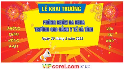 File tranh in tráng gương Backdrop Khai trương phòng khám đa khoa file corel (siêu nét)