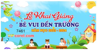 File gốc Backdrop Lễ khai giảng bé vui đến trường 2023 #3 (in mica) cắt laser