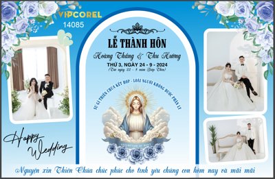 File gốc Backdrop Lễ thành hôn nghi lễ Công Giáo file corel (in lụa) tranh phong thủy