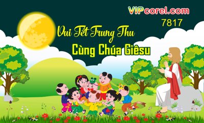File gốc Backdrop Vui Trung Thu cùng chúa Giêsu #8 file corel (in lụa) họa tiết 3D