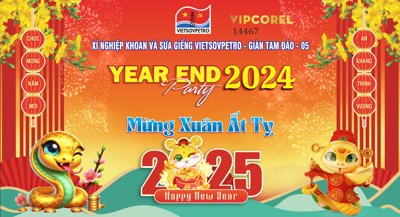 File PSD Backdrop Year End Party 2024 mừng xuân Ất Tỵ 2025 (gốc) tách lớp chi tiết