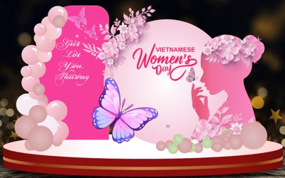File gốc Backdrop check in ngày phụ nữ Việt Nam 20/10 #37 (in lụa) tranh mã đáo