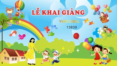 Ảnh gốc Background Lễ Khai Giảng trường mầm non file corel (nét căng) in mica