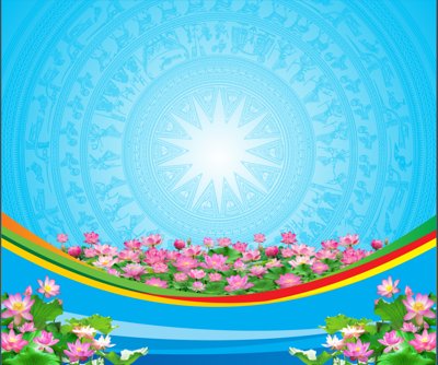 Download file gốc Background nền xanh trống đồng chìm chân hoa sen Vector (in mica) 3D