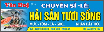 File tranh ảnh gốc Biển QC Hải sản tươi sống Văn Huệ file corel dùng cho in khổ lớn