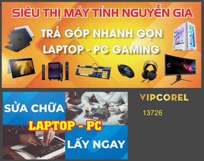 File gốc Biển QC Siêu thị máy tính Nguyễn Gia file corel (in 3D) cho trang trí