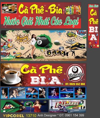 Tải file gốc in lụa Biển QC cà phê Biliards - nước giải khát các loại file corel siêu nét