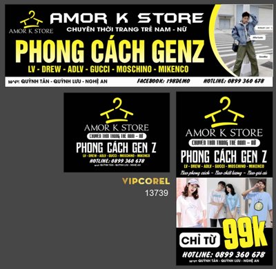 Ảnh gốc Biển QC chuyên thời trang nam nữ GENZ file corel (độ nét cao) in tráng gương