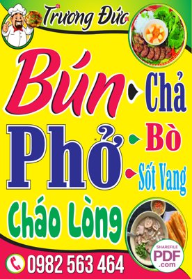 Tải file gốc Biển Trương Đức - Bún chả - phở cháo lòng ăn sáng file PDF & CDR (in khổ lớn) không mờ