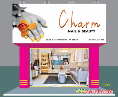 File tranh Biển hiệu quảng cáo Charm Nail & Beauty file corel (gốc) chủ đề tĩnh vật