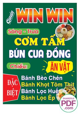 File in trần Biển quán Win win - cơm tấm - bún cua đồng file PDF & CDR (file gốc) hoa văn 3D