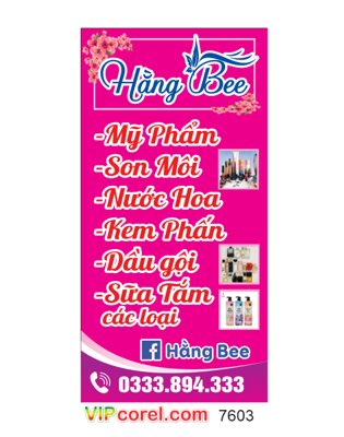 File tranh Biển quảng cáo Hằng Bee - mỹ phẩm file corel (gốc) phong cách tối giản