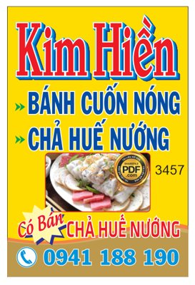 File gốc Biển vẫy Kim Hiền - bánh cuốn nóng - chả Huế Hương (PNG) không nền chất lượng