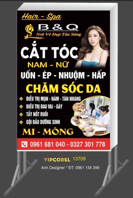 File PSD Biển vẫy QC Hair - Spa B & Q cắt tóc nam nữ (nguyên gốc) chất lượng cao