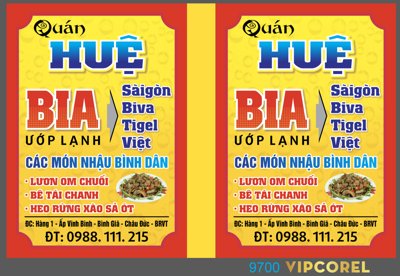 Tải file Biển vẫy Quán bia Huệ - các món nhậu 2024 (PSD) cho in tranh kính