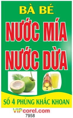File gốc Biển vẫy bà Bé nước mía - nước dừa file corel (in lụa) trang trí tường