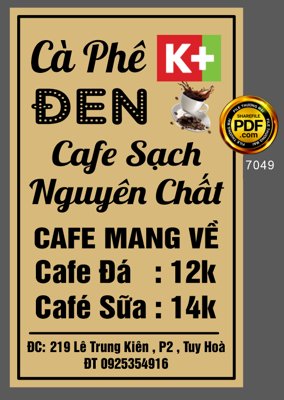 Tải file Biển vẫy cà phê đen - cà phê sạch nguyên chất (gốc) làm tranh trang trí