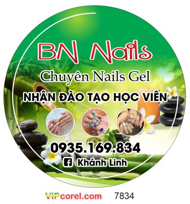 File gốc Biển vẫy tròn BN Nails - chuyên nails gel file corel (cho in UV) siêu nét