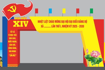 File gốc Cổng chào Đại hội Đảng bộ 2025-2030 file corel (in 3D) nghệ thuật