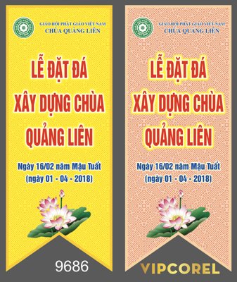Download file gốc Cờ đuôi cá lễ đặt đá xây dựng chùa Quảng Liên file corel (in lụa) nghệ thuật