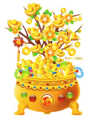 File gốc Chậu mai vàng và thỏi vàng file PDF (in tráng gương) nghệ thuật