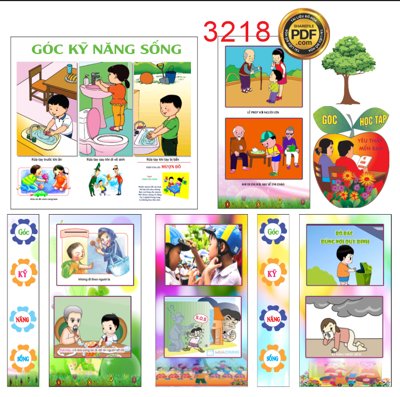 File tranh Góc kĩ năng sống cho trẻ trường mầm non file Corel (ảnh gốc) in trần 3D