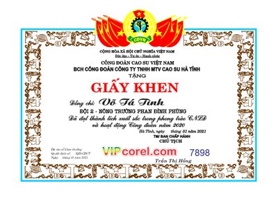 Tải về file tranh gốc Giáy khen công đoàn công ty cao su Hà Tĩnh (để in quảng cáo)