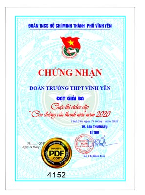 Ảnh gốc file in lụa Giấy chứng nhận đoàn THCS Hồ Chí Minh TP Vĩnh Yên chi tiết