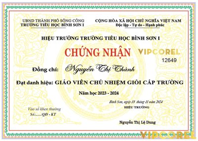 Tải file Giấy chứng nhận Giáo viên chủ nhiệm giỏi cấp trường (gốc) để in ấn ngay