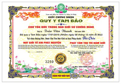 File tranh gốc Giấy chứng nhận Quy y Tam Bảo chùa Quảng Đức file corel (bản quyền) độc đáo