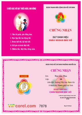 File gốc Giấy chứng nhận danh hiệu cháu ngoan Bác Hồ (in tráng gương) sang trọng