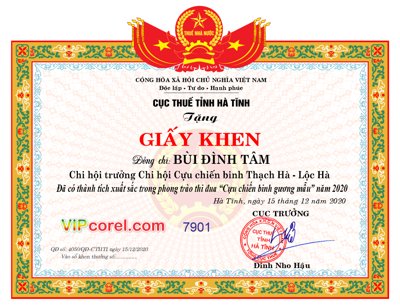 Ảnh gốc Giấy khen phong trào thi đua cựu chiến binh gương mẫu (độ nét cao) in tráng gương